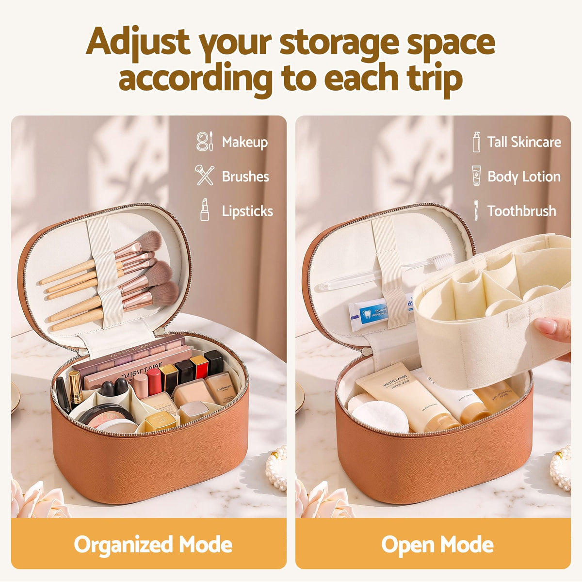 Alona.com.au Health & Beauty > Cosmetic Storage > Cosmetic & Toiletry Bags Embellir Makeup Case for Women Travel PU Cosmetic Organizer Brown
