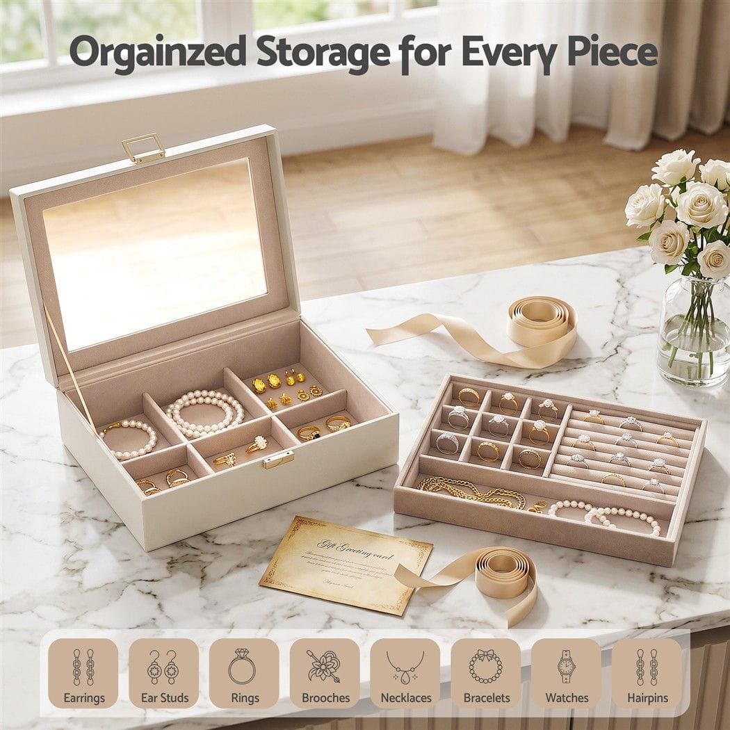 Alona.com.au Health & Beauty > Cosmetic Storage > Makeup Organisation & Storage Embellir 2 Layer Jewellery Box Organiser with Clear Lid White