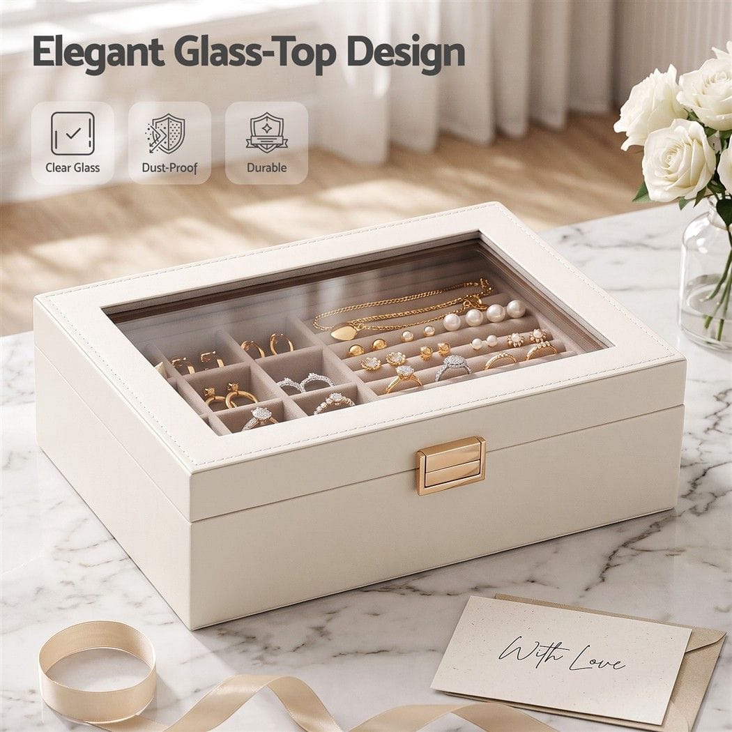 Alona.com.au Health & Beauty > Cosmetic Storage > Makeup Organisation & Storage Embellir 2 Layer Jewellery Box Organiser with Clear Lid White