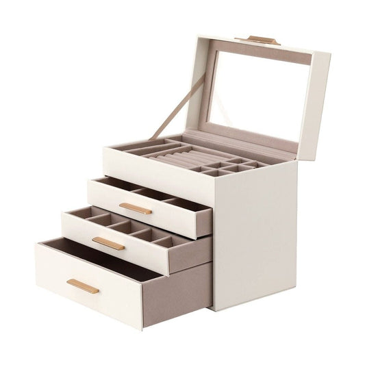 Alona.com.au Health & Beauty > Cosmetic Storage > Makeup Organisation & Storage Embellir Jewellery Box 4 Layer Organiser Storage Case Glass Lid Drawers White