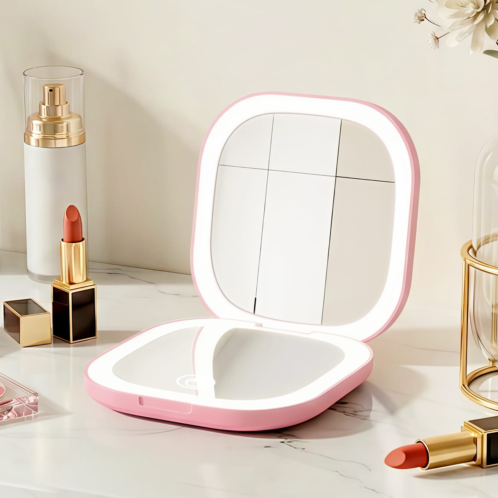 Alona.com.au Health & Beauty > Makeup > Makeup Mirrors Embellir LED Compact Mirror Lighted Travel Makeup Mirror Pocket-Sized 1x 10x Magnification Square Pink