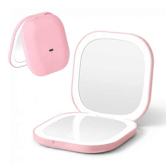 Alona.com.au Health & Beauty > Makeup > Makeup Mirrors Embellir LED Compact Mirror Lighted Travel Makeup Mirror Pocket-Sized 1x 10x Magnification Square Pink
