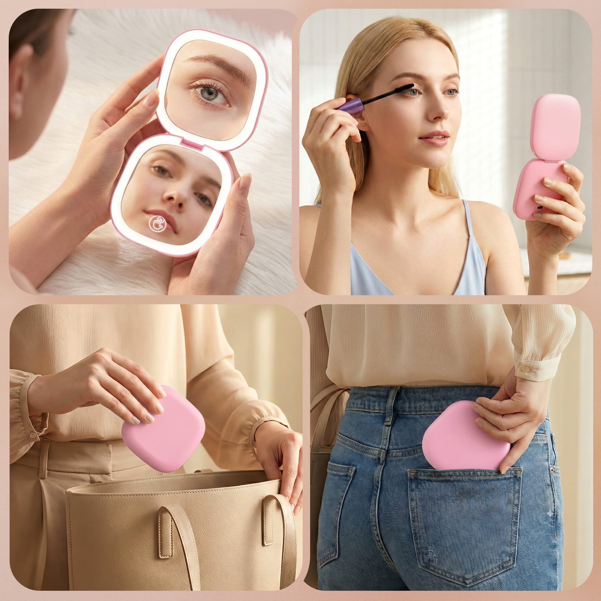 Alona.com.au Health & Beauty > Makeup > Makeup Mirrors Embellir LED Compact Mirror Lighted Travel Makeup Mirror Pocket-Sized 1x 10x Magnification Square Pink