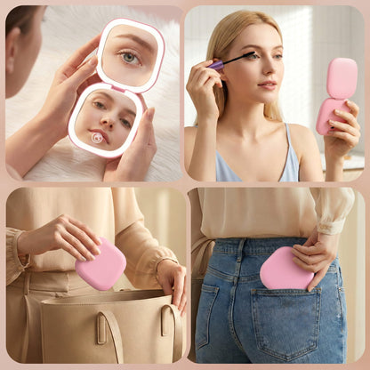 Alona.com.au Health & Beauty > Makeup > Makeup Mirrors Embellir LED Compact Mirror Lighted Travel Makeup Mirror Pocket-Sized 1x 10x Magnification Square Pink