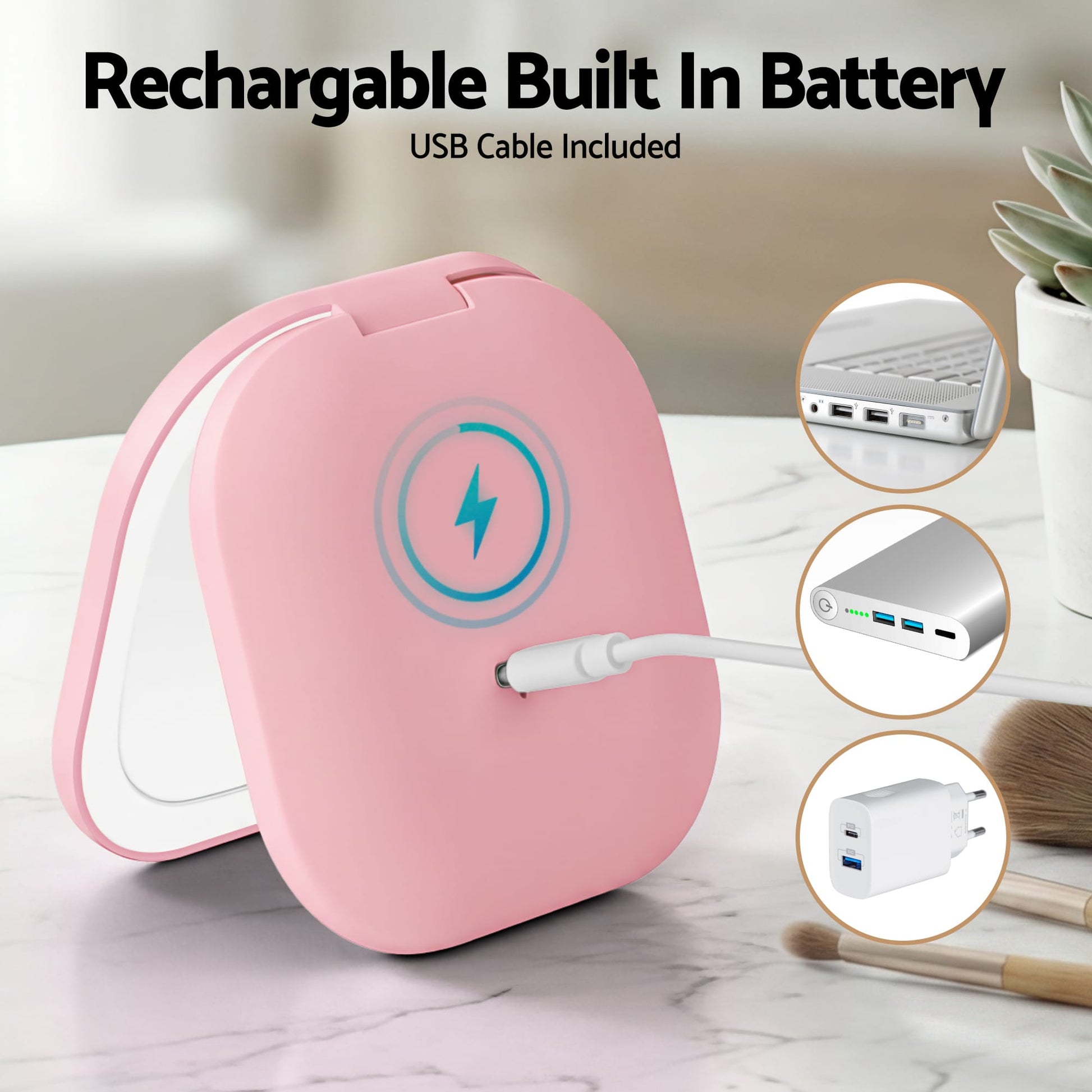 Alona.com.au Health & Beauty > Makeup > Makeup Mirrors Embellir LED Compact Mirror Lighted Travel Makeup Mirror Pocket-Sized 1x 10x Magnification Square Pink