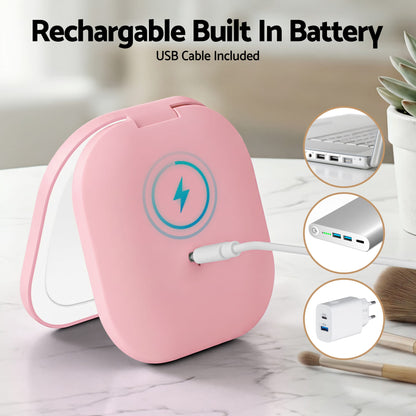Alona.com.au Health & Beauty > Makeup > Makeup Mirrors Embellir LED Compact Mirror Lighted Travel Makeup Mirror Pocket-Sized 1x 10x Magnification Square Pink