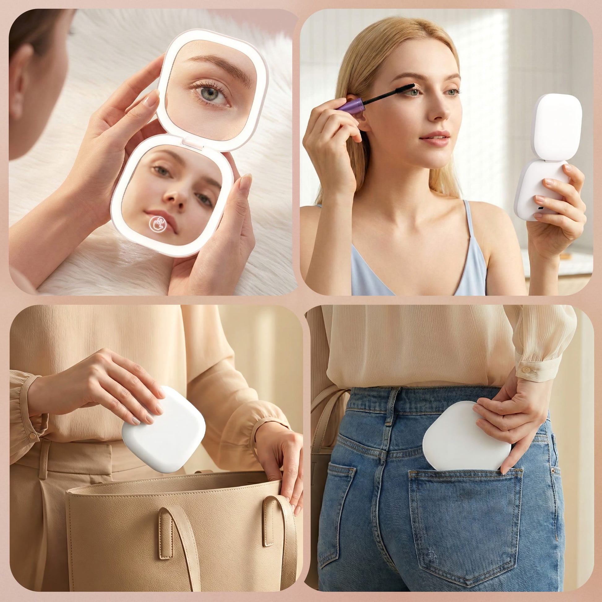 Alona.com.au Health & Beauty > Makeup > Makeup Mirrors Embellir LED Compact Mirror Lighted Travel Makeup Mirror Pocket-Sized 1x 10x Magnification Square White