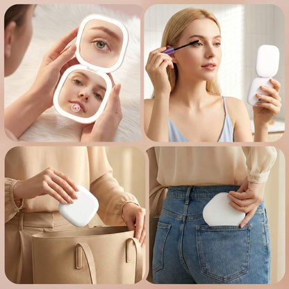 Alona.com.au Health & Beauty > Makeup > Makeup Mirrors Embellir LED Compact Mirror Lighted Travel Makeup Mirror Pocket-Sized 1x 10x Magnification Square White