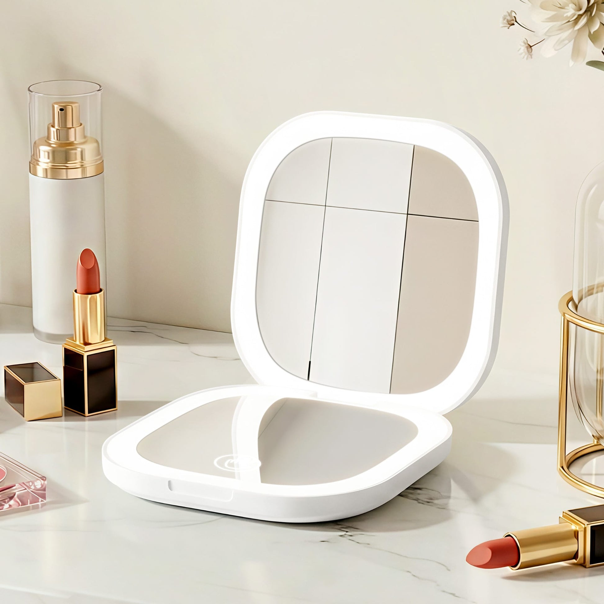Alona.com.au Health & Beauty > Makeup > Makeup Mirrors Embellir LED Compact Mirror Lighted Travel Makeup Mirror Pocket-Sized 1x 10x Magnification Square White