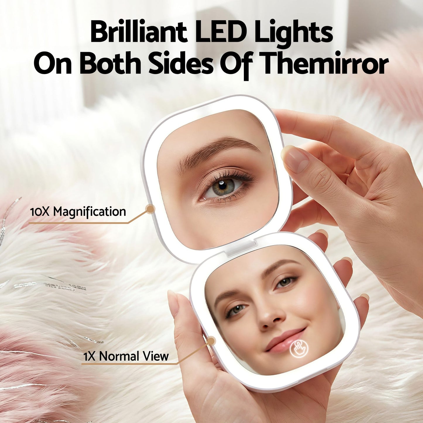 Alona.com.au Health & Beauty > Makeup > Makeup Mirrors Embellir LED Compact Mirror Lighted Travel Makeup Mirror Pocket-Sized 1x 10x Magnification Square White