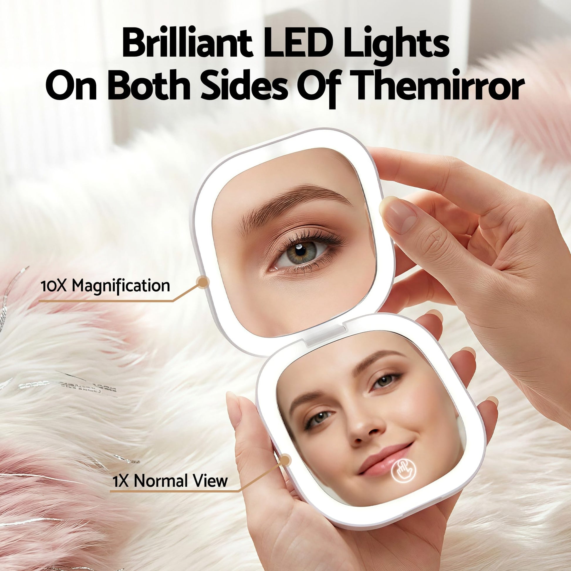 Alona.com.au Health & Beauty > Makeup > Makeup Mirrors Embellir LED Compact Mirror Lighted Travel Makeup Mirror Pocket-Sized 1x 10x Magnification Square White