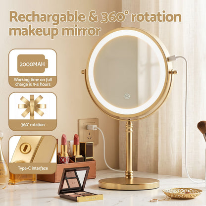 Alona.com.au Health & Beauty > Makeup > Makeup Mirrors Embellir Lighted Makeup Mirror Rotation 10X Magnifying Double Sided Tabletop Gold