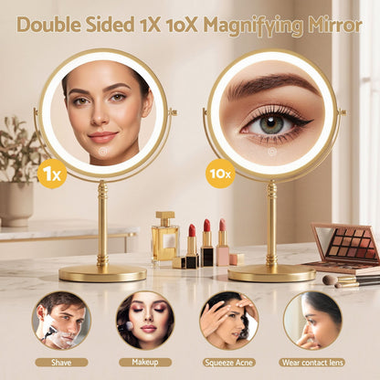 Alona.com.au Health & Beauty > Makeup > Makeup Mirrors Embellir Lighted Makeup Mirror Rotation 10X Magnifying Double Sided Tabletop Gold