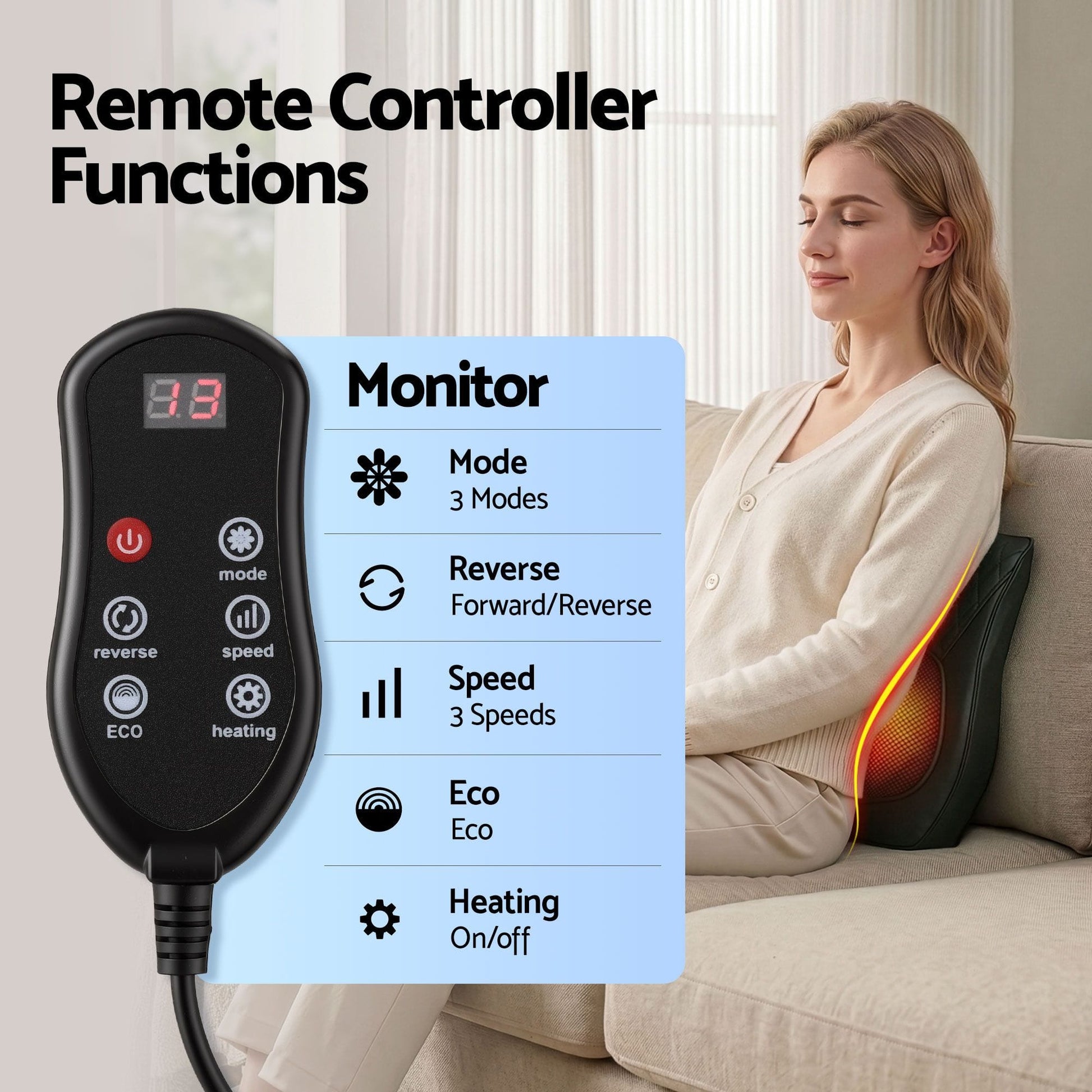 Alona.com.au Health & Beauty > Massage & Relaxation > Massagers Livemor Back Massager with Heat and Traction, Neck and Shoulder Massage Pillow, Ergonomic Backrest for Office Chair & Sofa, Lumbar Support Cushion with 2-Level Thermal Relief, 6 Modes for Cervical & Full Body Pain Relief, Large