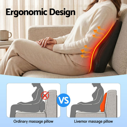 Alona.com.au Health & Beauty > Massage & Relaxation > Massagers Livemor Back Massager with Heat and Traction, Neck and Shoulder Massage Pillow, Ergonomic Backrest for Office Chair & Sofa, Lumbar Support Cushion with 2-Level Thermal Relief, 6 Modes for Cervical & Full Body Pain Relief, Large