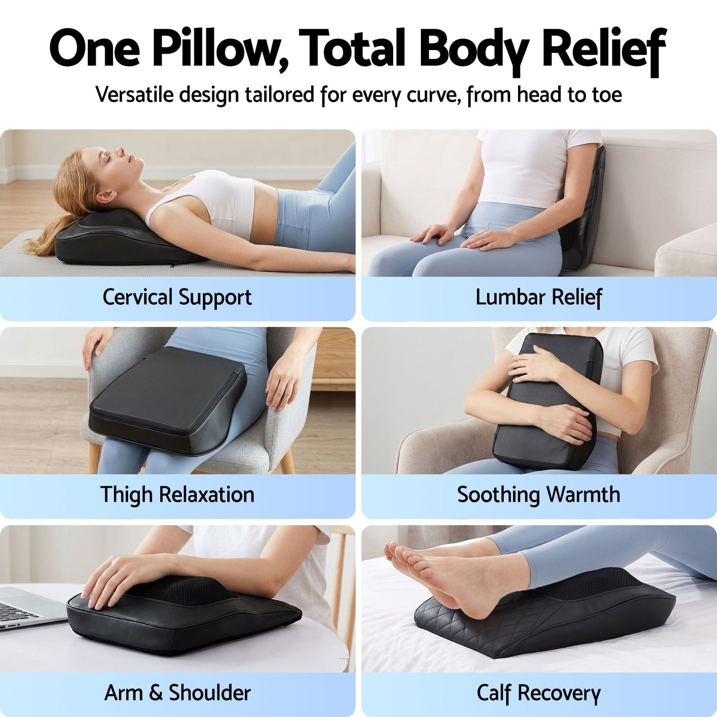 Alona.com.au Health & Beauty > Massage & Relaxation > Massagers Livemor Back Massager with Heat and Traction, Neck and Shoulder Massage Pillow, Ergonomic Backrest for Office Chair & Sofa, Lumbar Support Cushion with 2-Level Thermal Relief, 6 Modes for Cervical & Full Body Pain Relief, Large
