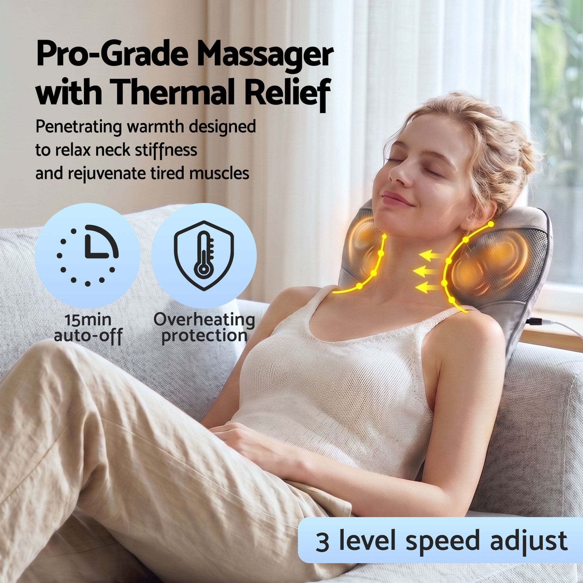 Alona.com.au Health & Beauty > Massage & Relaxation > Massagers Livemor Back Massager with Heat, USB Neck and Shoulder Massage Pillow, 3-Speed Ergonomic Lumbar Support Cushion for Office Chair, Portable Muscle Relief for Back, Thigh & Calf, Grey