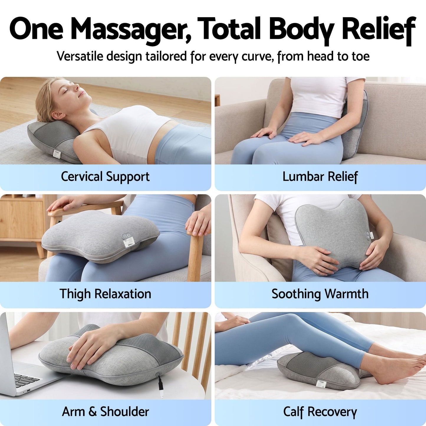 Alona.com.au Health & Beauty > Massage & Relaxation > Massagers Livemor Back Massager with Heat, USB Neck and Shoulder Massage Pillow, 3-Speed Ergonomic Lumbar Support Cushion for Office Chair, Portable Muscle Relief for Back, Thigh & Calf, Grey