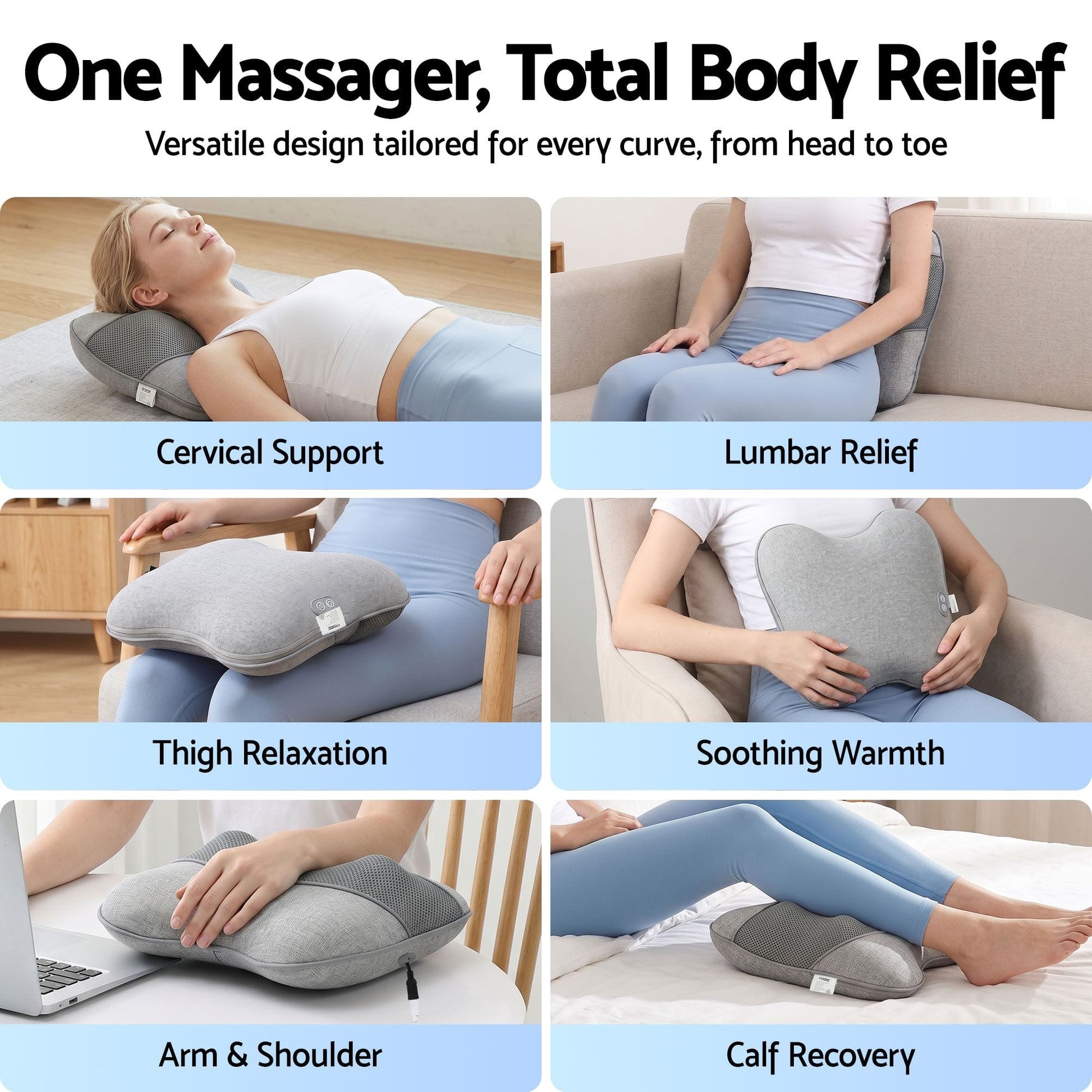 Alona.com.au Health & Beauty > Massage & Relaxation > Massagers Livemor Back Massager with Heat, USB Neck and Shoulder Massage Pillow, 3-Speed Ergonomic Lumbar Support Cushion for Office Chair, Portable Muscle Relief for Back, Thigh & Calf, Grey
