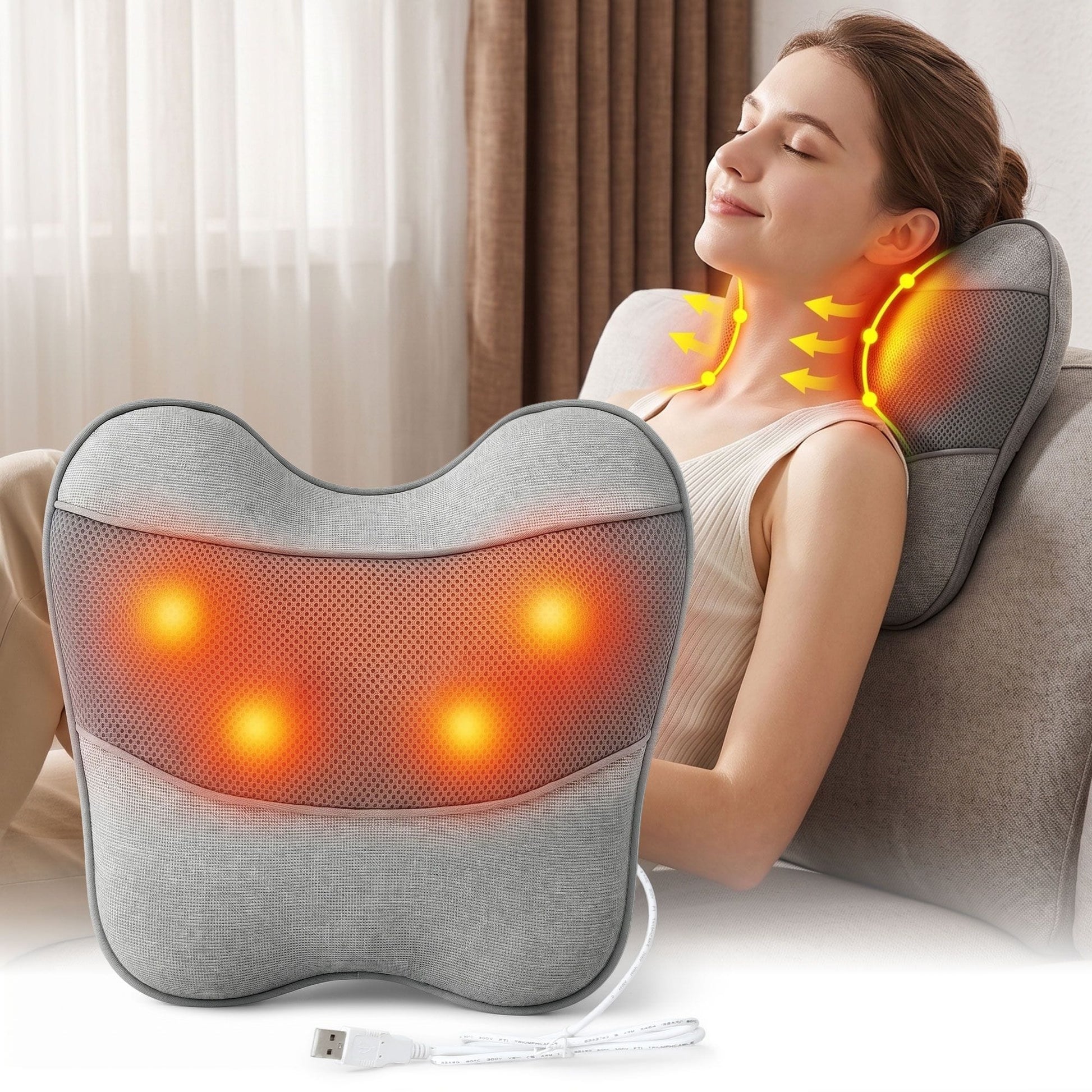 Alona.com.au Health & Beauty > Massage & Relaxation > Massagers Livemor Back Massager with Heat, USB Neck and Shoulder Massage Pillow, 3-Speed Ergonomic Lumbar Support Cushion for Office Chair, Portable Muscle Relief for Back, Thigh & Calf, Grey