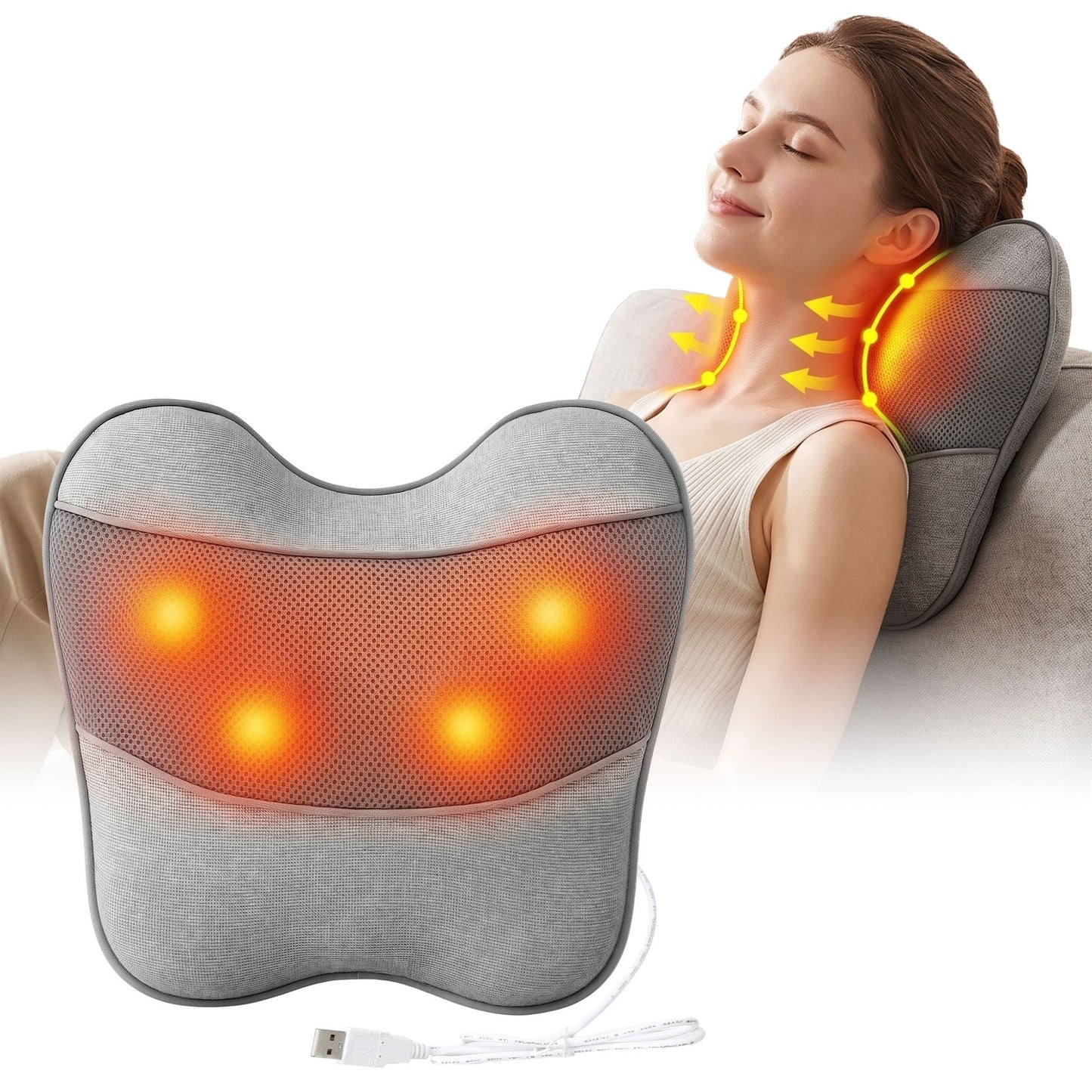 Alona.com.au Health & Beauty > Massage & Relaxation > Massagers Livemor Back Massager with Heat, USB Neck and Shoulder Massage Pillow, 3-Speed Ergonomic Lumbar Support Cushion for Office Chair, Portable Muscle Relief for Back, Thigh & Calf, Grey