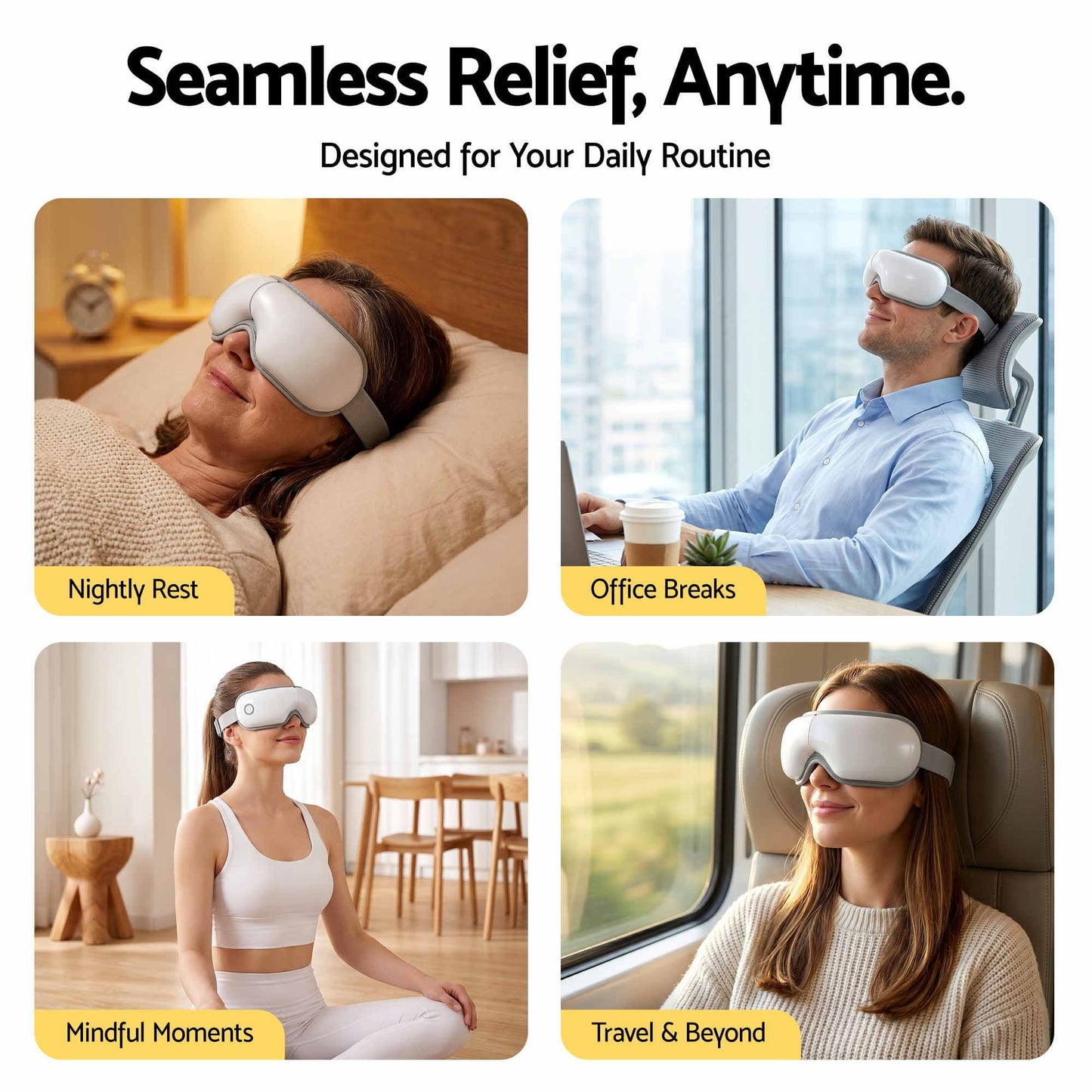 Alona.com.au Health & Beauty > Massage & Relaxation > Massagers Livemor Eye Massager with Heat & Vibration | 180° Foldable Electric Eye Heat Mask with Bluetooth Music for Fatigue Relief | Rechargeable 3D Wrap-Around Temple Massager, White