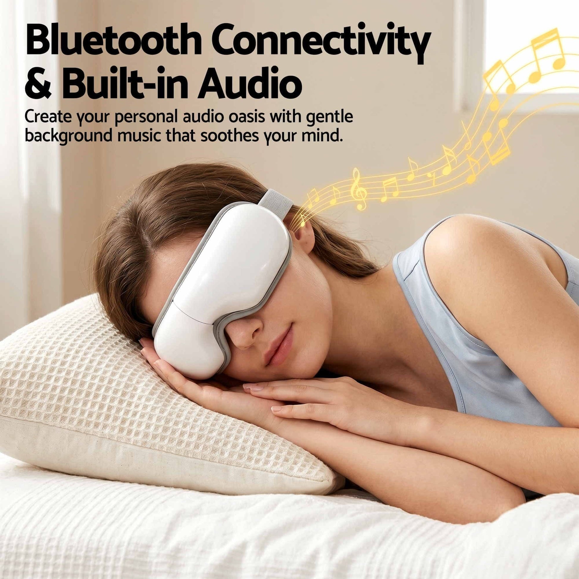 Alona.com.au Health & Beauty > Massage & Relaxation > Massagers Livemor Eye Massager with Heat & Vibration | 180° Foldable Electric Eye Heat Mask with Bluetooth Music for Fatigue Relief | Rechargeable 3D Wrap-Around Temple Massager, White