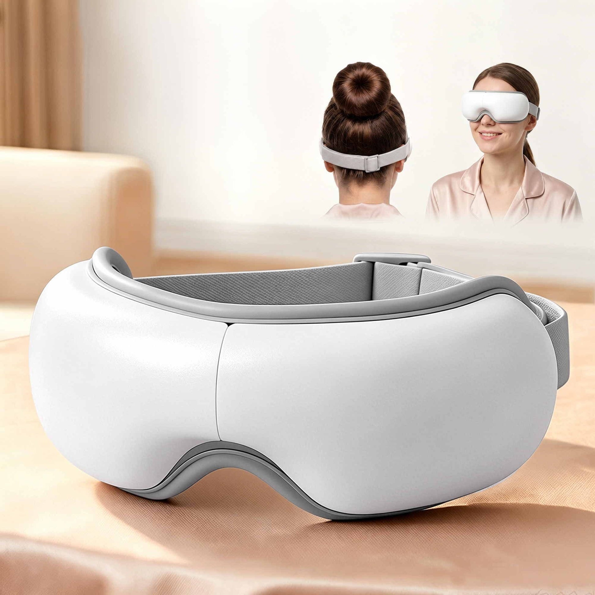 Alona.com.au Health & Beauty > Massage & Relaxation > Massagers Livemor Eye Massager with Heat & Vibration | 180° Foldable Electric Eye Heat Mask with Bluetooth Music for Fatigue Relief | Rechargeable 3D Wrap-Around Temple Massager, White