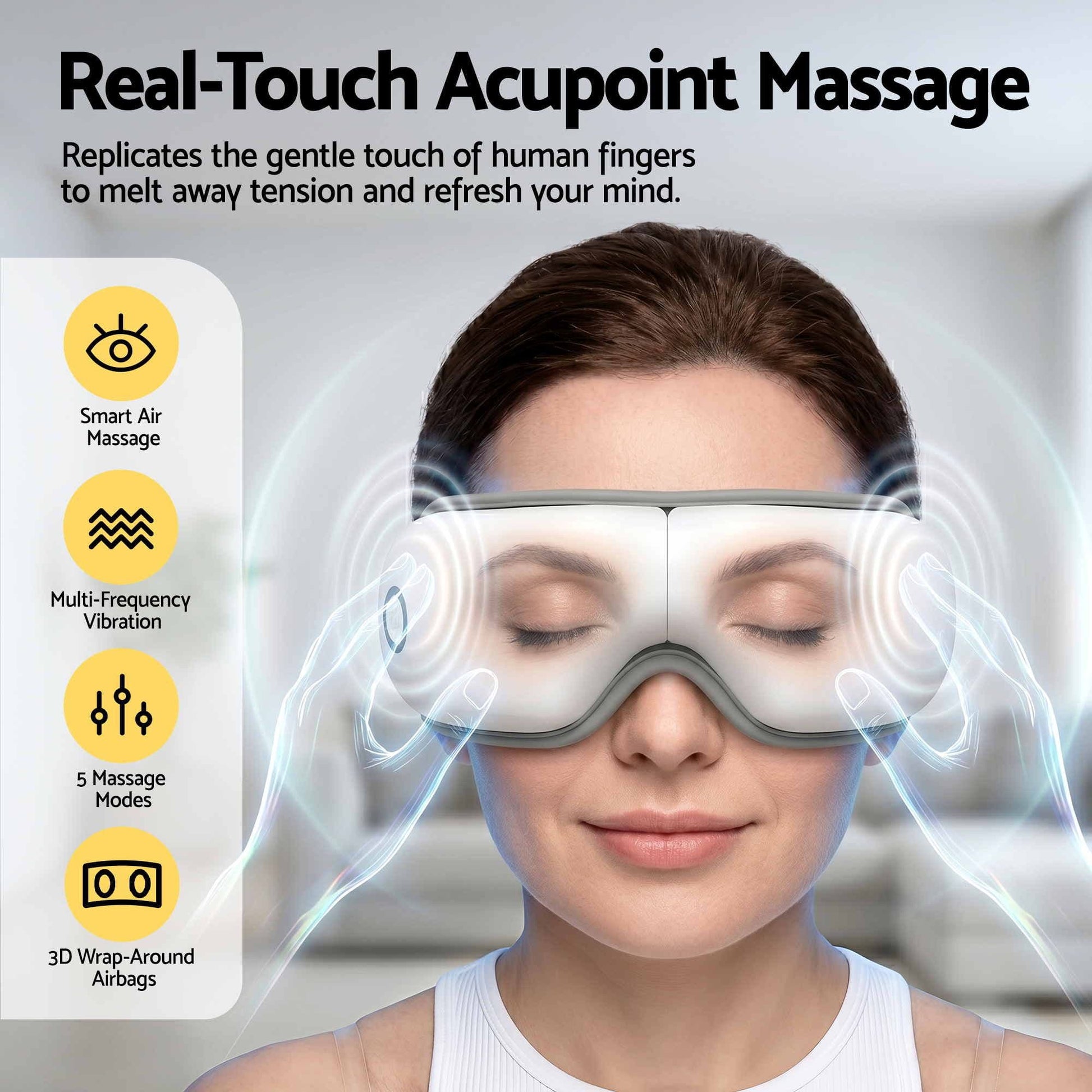 Alona.com.au Health & Beauty > Massage & Relaxation > Massagers Livemor Eye Massager with Heat & Vibration | 180° Foldable Electric Eye Heat Mask with Bluetooth Music for Fatigue Relief | Rechargeable 3D Wrap-Around Temple Massager, White