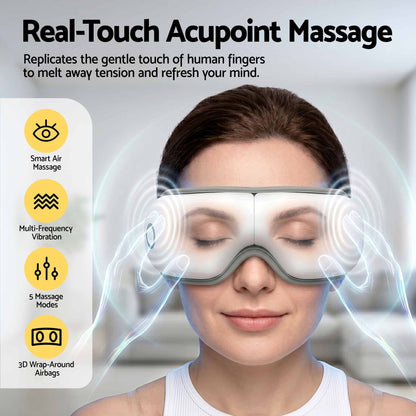Alona.com.au Health & Beauty > Massage & Relaxation > Massagers Livemor Eye Massager with Heat & Vibration | 180° Foldable Electric Eye Heat Mask with Bluetooth Music for Fatigue Relief | Rechargeable 3D Wrap-Around Temple Massager, White