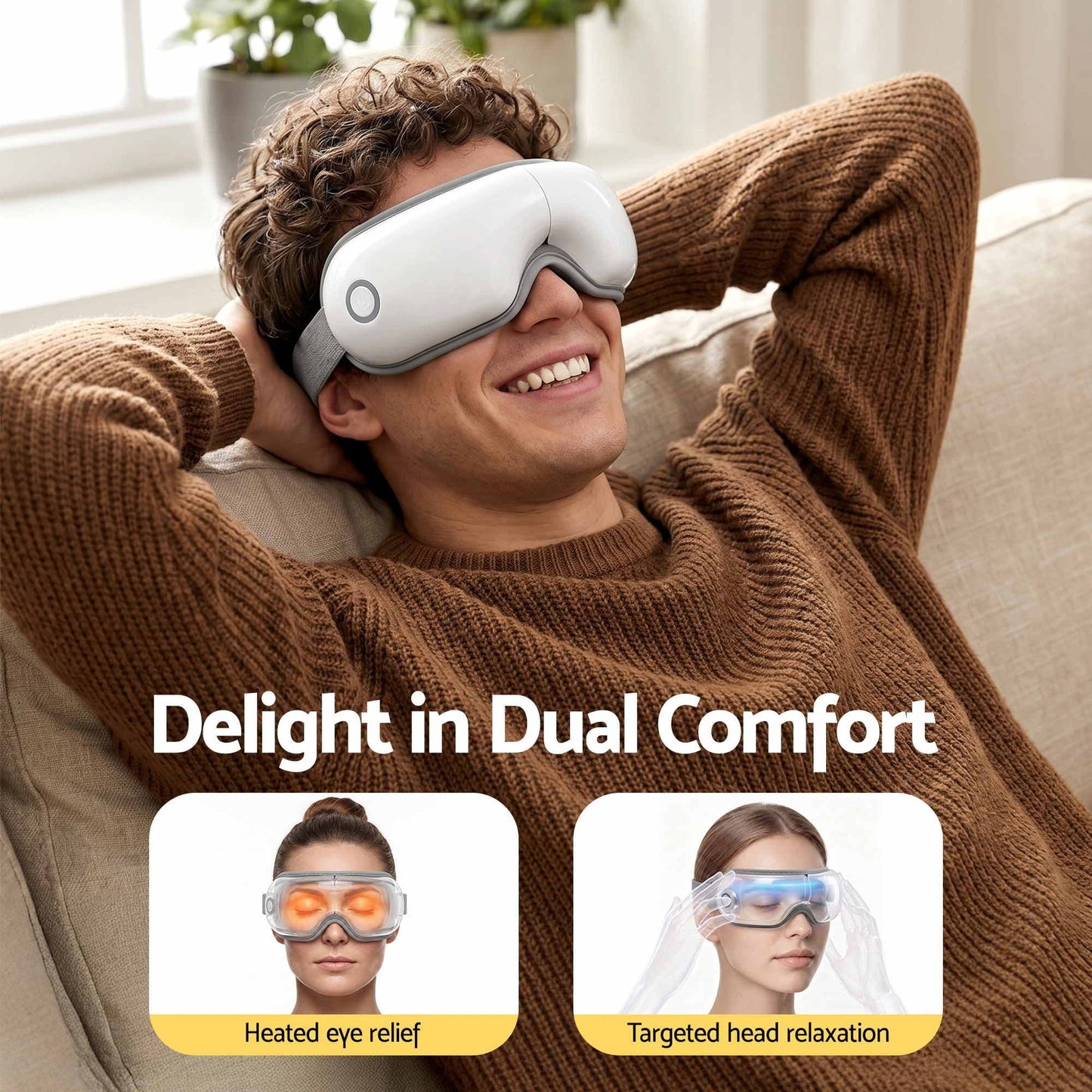 Alona.com.au Health & Beauty > Massage & Relaxation > Massagers Livemor Eye Massager with Heat & Vibration | 180° Foldable Electric Eye Heat Mask with Bluetooth Music for Fatigue Relief | Rechargeable 3D Wrap-Around Temple Massager, White