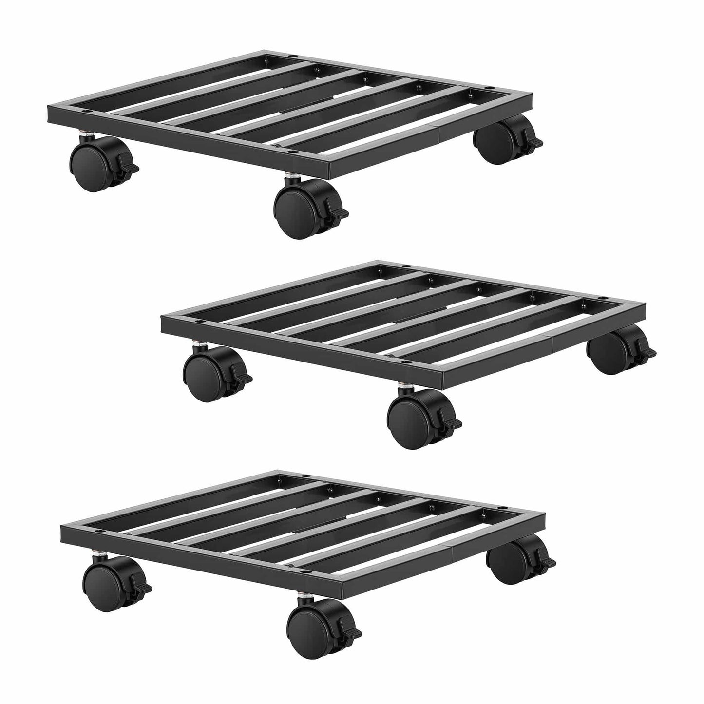 Alona.com.au Home & Garden > Artificial Plants > Pots, Planters & Accessories Green Fingers Plant Pot Trolleys 3pcs 32cm Galvanized Steel Lockable Wheels Roll Planter Black