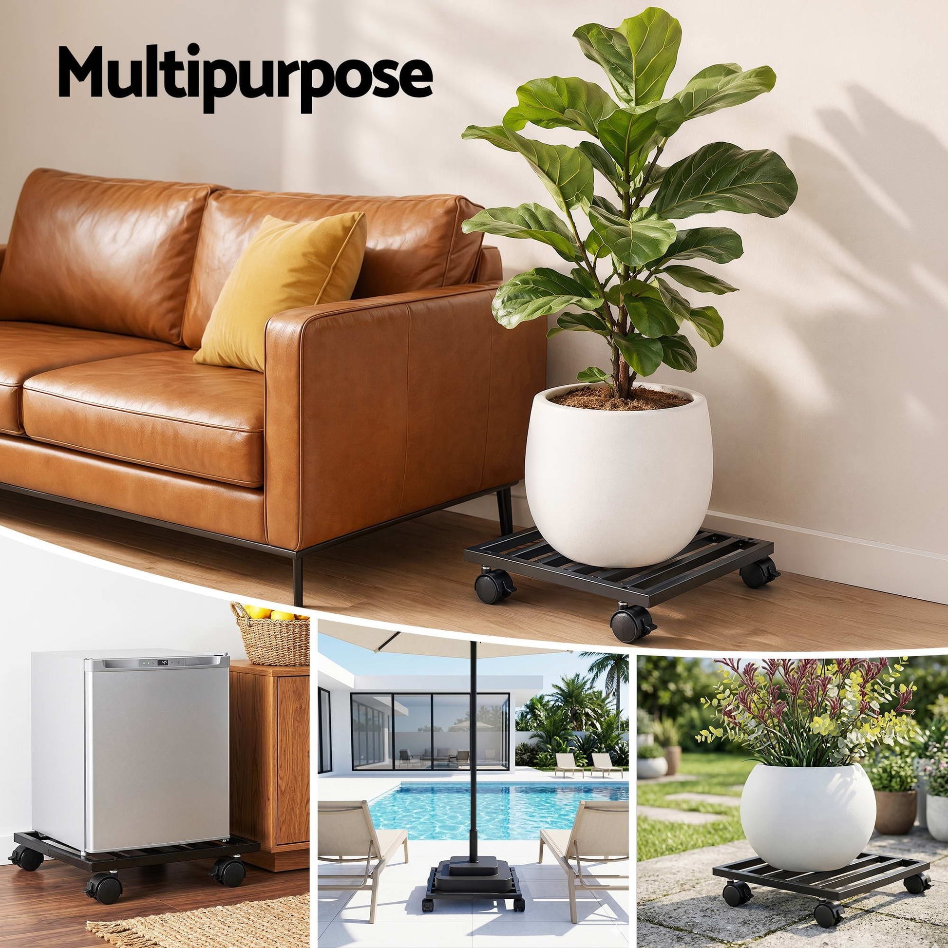 Alona.com.au Home & Garden > Artificial Plants > Pots, Planters & Accessories Green Fingers Plant Pot Trolleys 3pcs 32cm Galvanized Steel Lockable Wheels Roll Planter Black