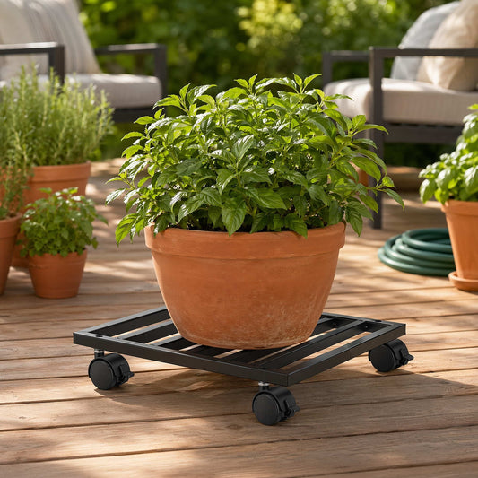Alona.com.au Home & Garden > Artificial Plants > Pots, Planters & Accessories Green Fingers Plant Pot Trolleys 3pcs 32cm Galvanized Steel Lockable Wheels Roll Planter Black