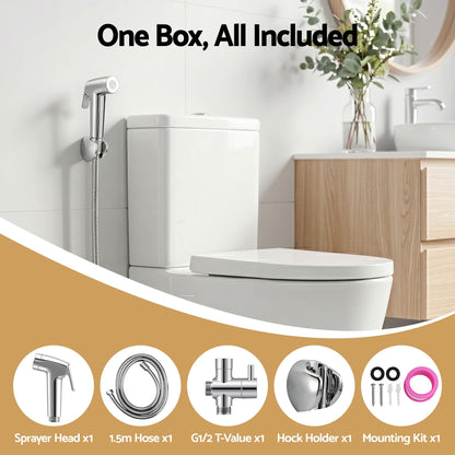 Alona.com.au Home & Garden > Bathroom Accessories > Toilet & Bidet Accessories Cefito Handheld Bidet Sprayer for Toilet 1.5m Stainless Steel Hose Jet Spray for Feminine Wash Cloth Diaper Pet Bath Adjustable Pressure Bidet Attachment with G1/2 Valve Silver