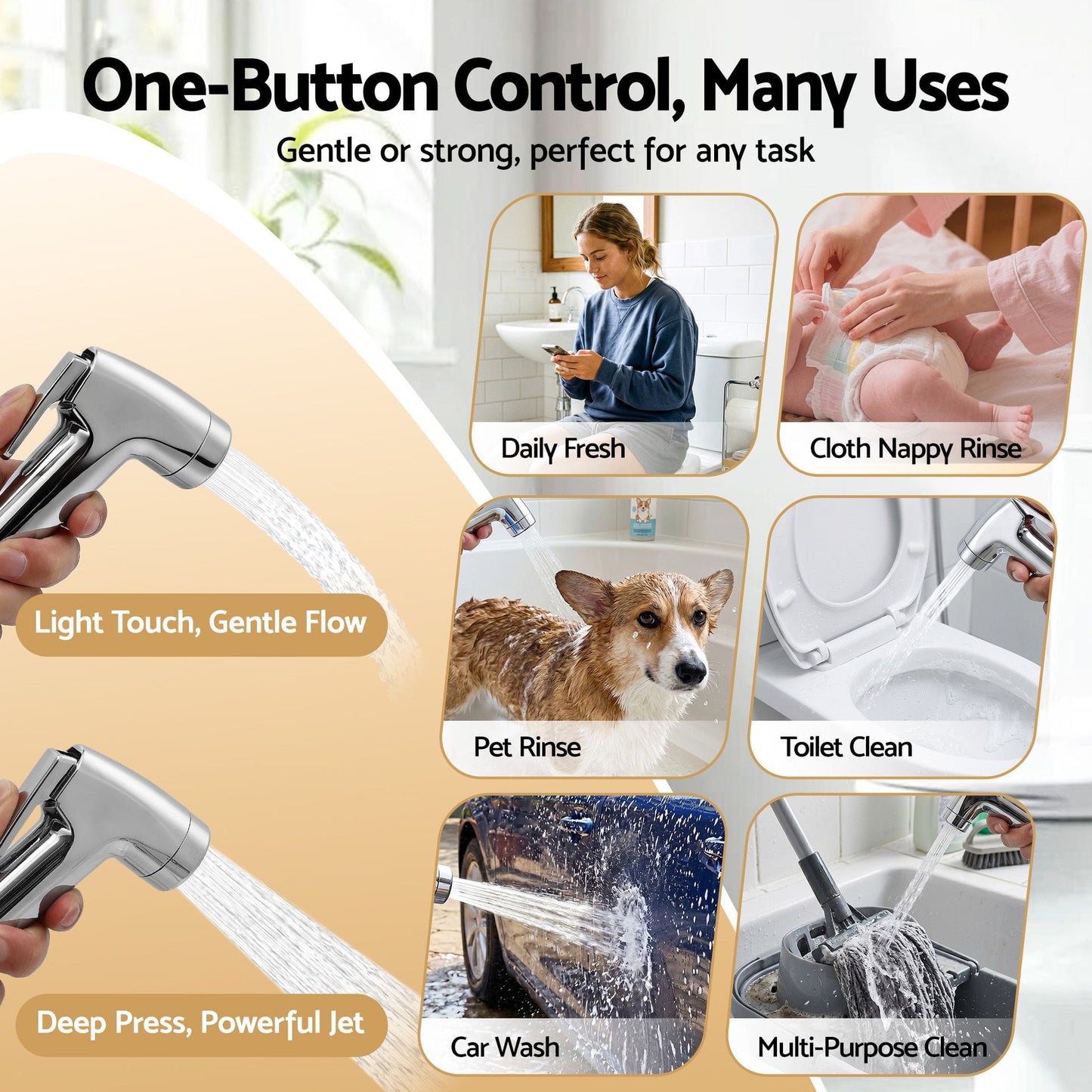 Alona.com.au Home & Garden > Bathroom Accessories > Toilet & Bidet Accessories Cefito Handheld Bidet Sprayer for Toilet 1.5m Stainless Steel Hose Jet Spray for Feminine Wash Cloth Diaper Pet Bath Adjustable Pressure Bidet Attachment with G1/2 Valve Silver