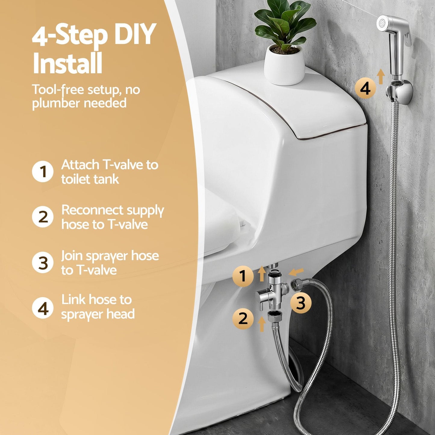 Alona.com.au Home & Garden > Bathroom Accessories > Toilet & Bidet Accessories Cefito Handheld Bidet Sprayer for Toilet 1.5m Stainless Steel Hose Jet Spray for Feminine Wash Cloth Diaper Pet Bath Adjustable Pressure Bidet Attachment with G1/2 Valve Silver