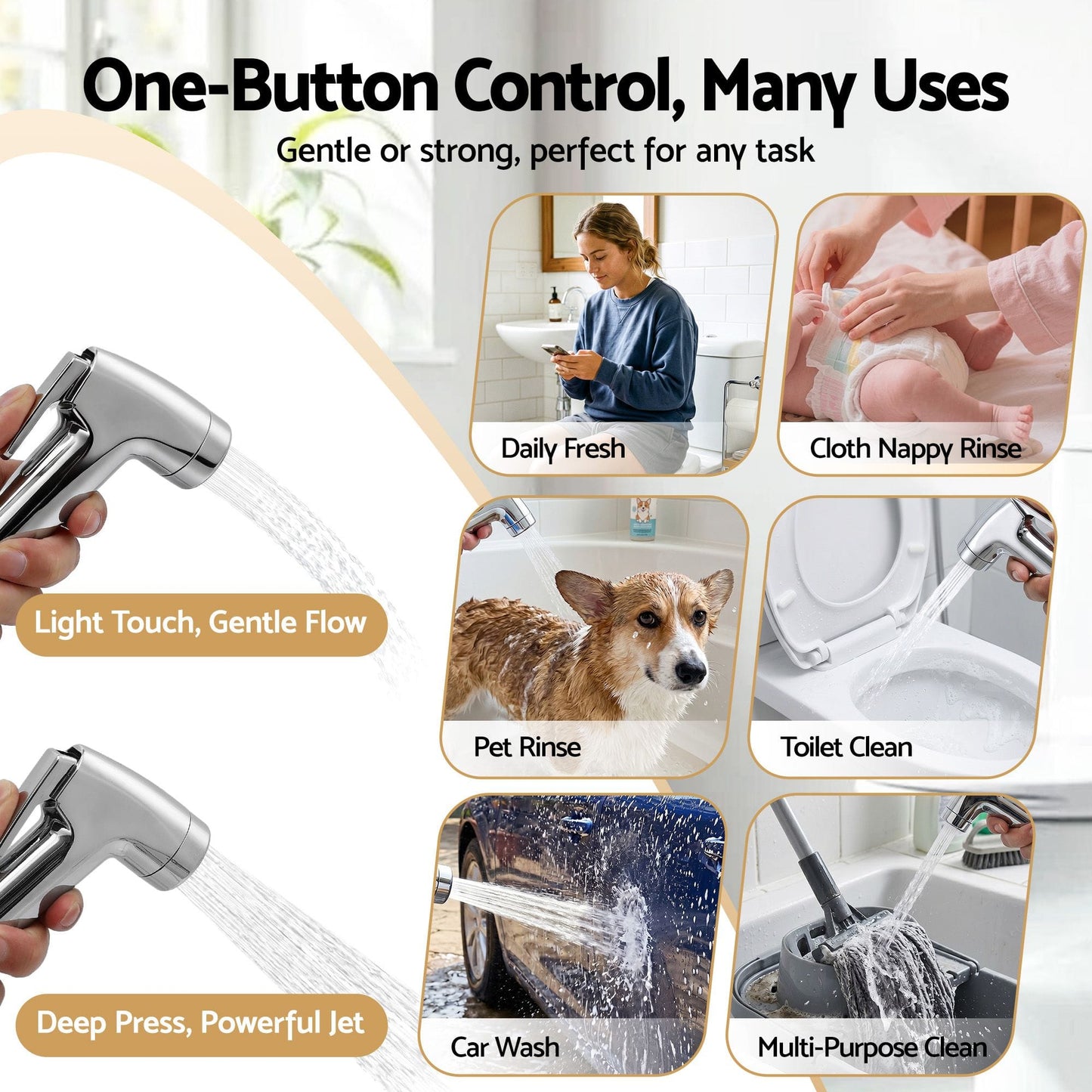 Alona.com.au Home & Garden > Bathroom Accessories > Toilet & Bidet Accessories Cefito Handheld Bidet Sprayer for Toilet 1.5m Stainless Steel Hose Jet Spray for Feminine Wash Cloth Diaper Pet Bath Adjustable Pressure Bidet Attachment with G1/2 Valve Silver