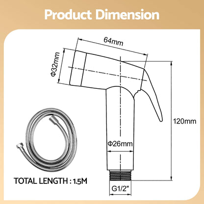 Alona.com.au Home & Garden > Bathroom Accessories > Toilet & Bidet Accessories Cefito Handheld Bidet Sprayer for Toilet 1.5m Stainless Steel Hose Jet Spray for Feminine Wash Cloth Diaper Pet Bath Adjustable Pressure Bidet Attachment with G1/2 Valve Silver