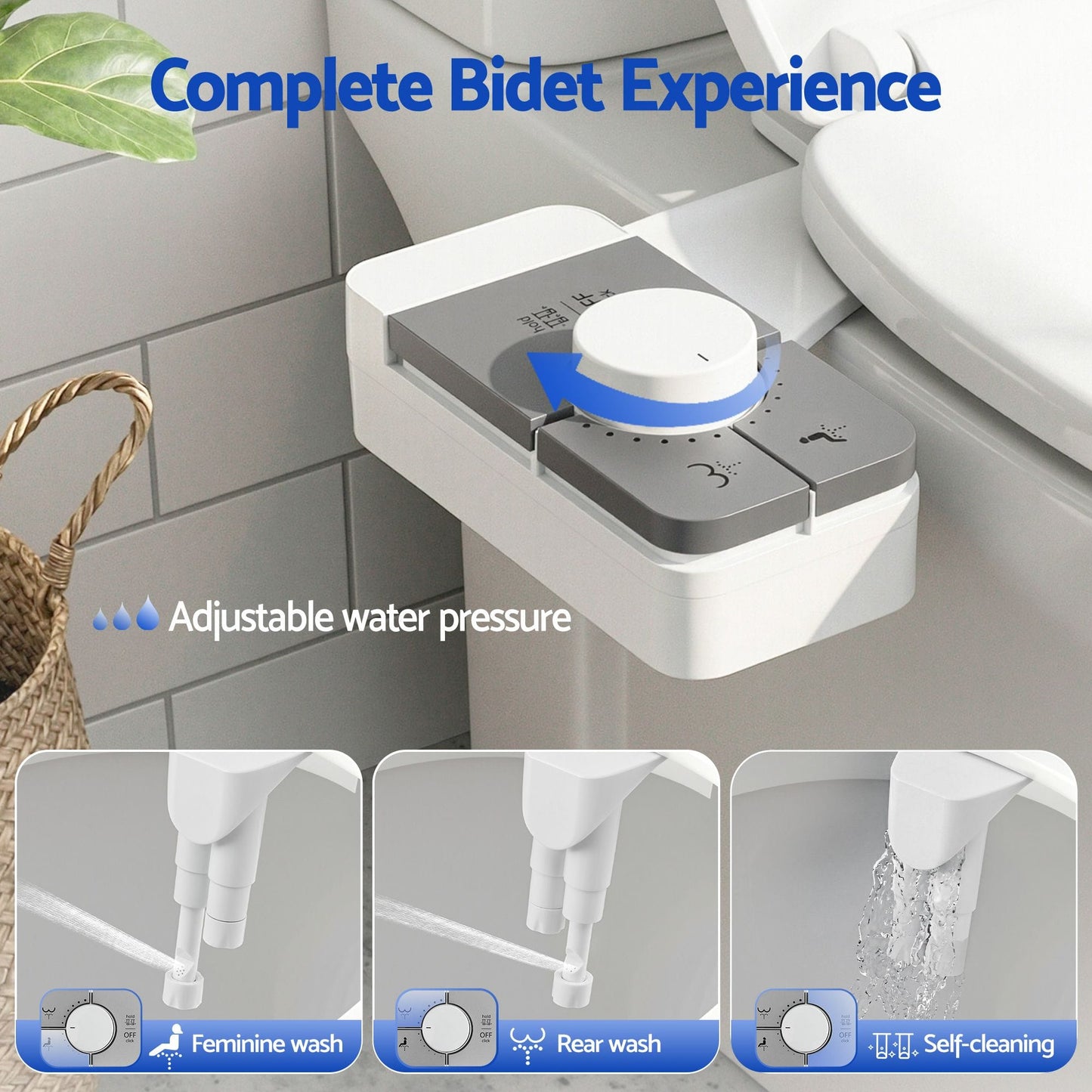 Alona.com.au Home & Garden > Bathroom Accessories > Toilet & Bidet Accessories Cefito Non-Electric Ultra-Slim Bidet Attachment Detachable Bidet with Dual Nozzle Frontal & Rear Wash Adjustable Water Pressure Cold Water Toilet Bide