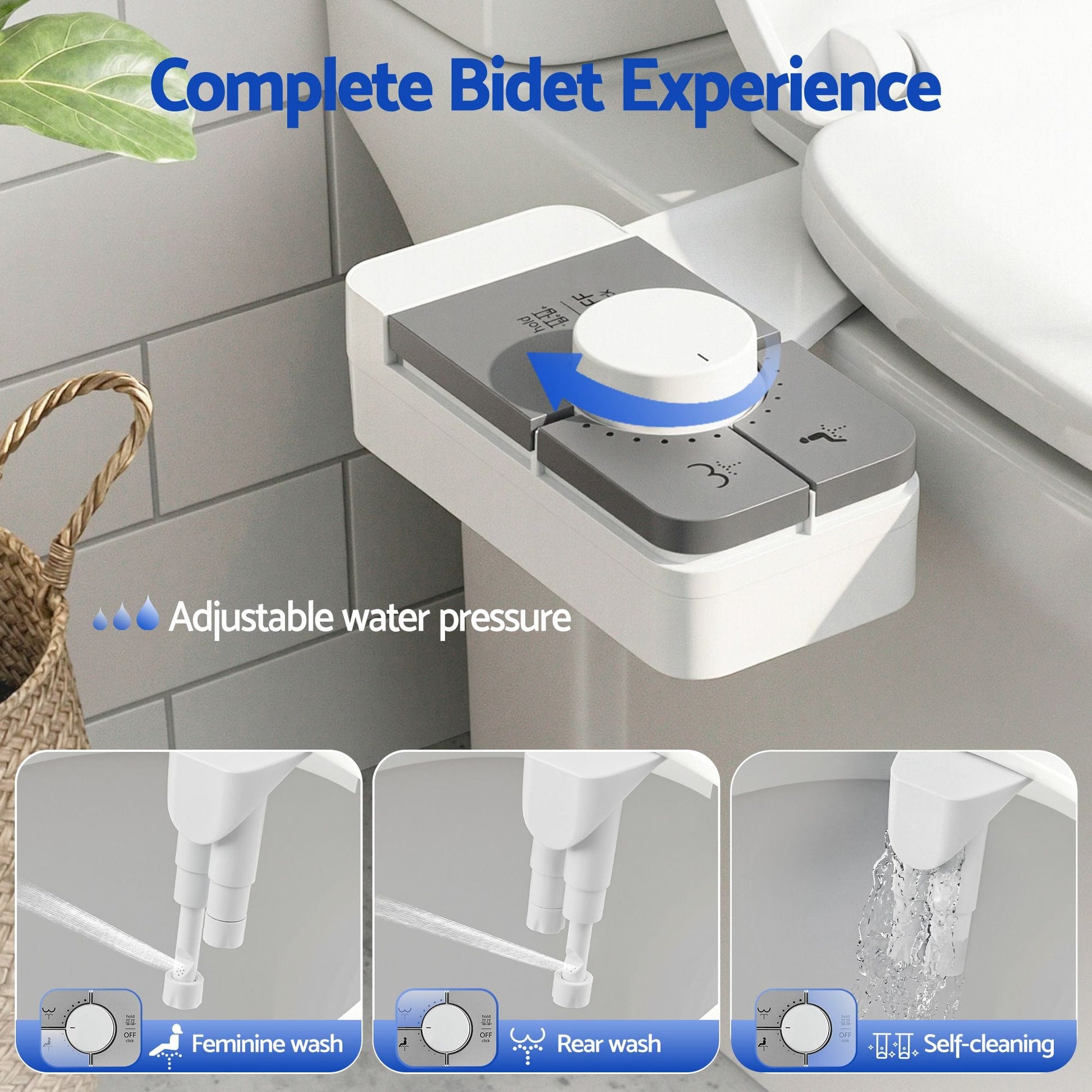 Alona.com.au Home & Garden > Bathroom Accessories > Toilet & Bidet Accessories Cefito Non-Electric Ultra-Slim Bidet Attachment Detachable Bidet with Dual Nozzle Frontal & Rear Wash Adjustable Water Pressure Cold Water Toilet Bide