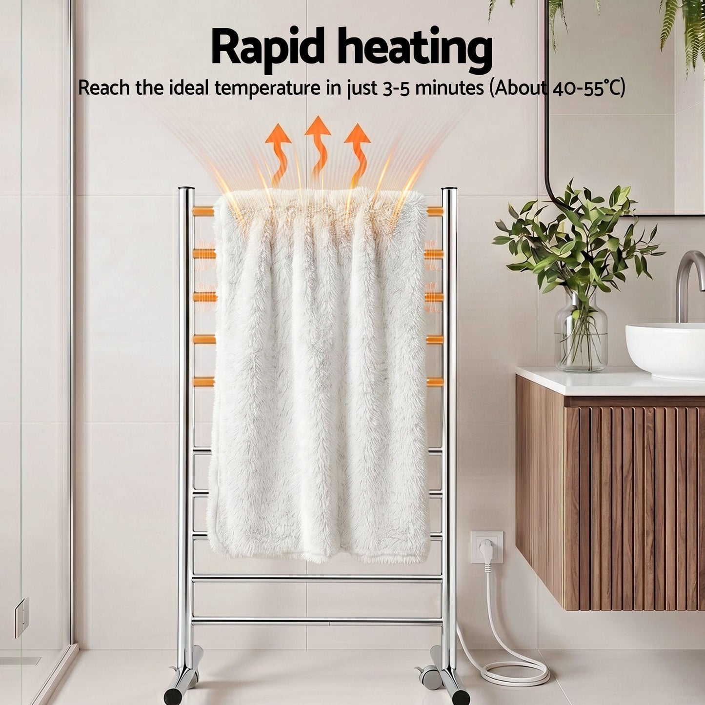 Alona.com.au Home & Garden > Bathroom Accessories > Towel Racks & Holders Devanti 10-Bar Freestanding Heated Towel Rail 3-5 Mins Fast Heating Electric Towel Warmer for Bathroom Winter Drying Stainless Steel Plug In 100W