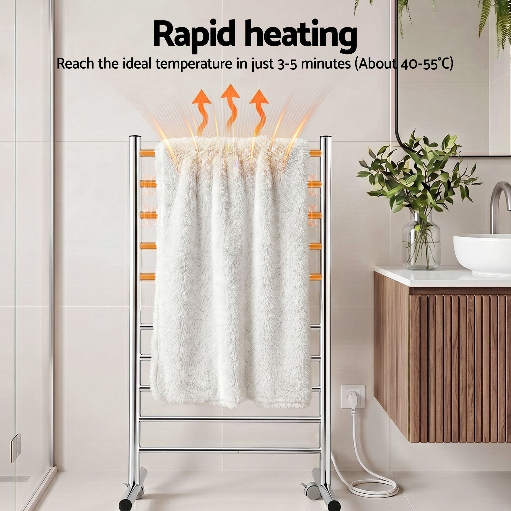 Alona.com.au Home & Garden > Bathroom Accessories > Towel Racks & Holders Devanti 10-Bar Freestanding Heated Towel Rail 3-5 Mins Fast Heating Electric Towel Warmer for Bathroom Winter Drying Stainless Steel Plug In 100W