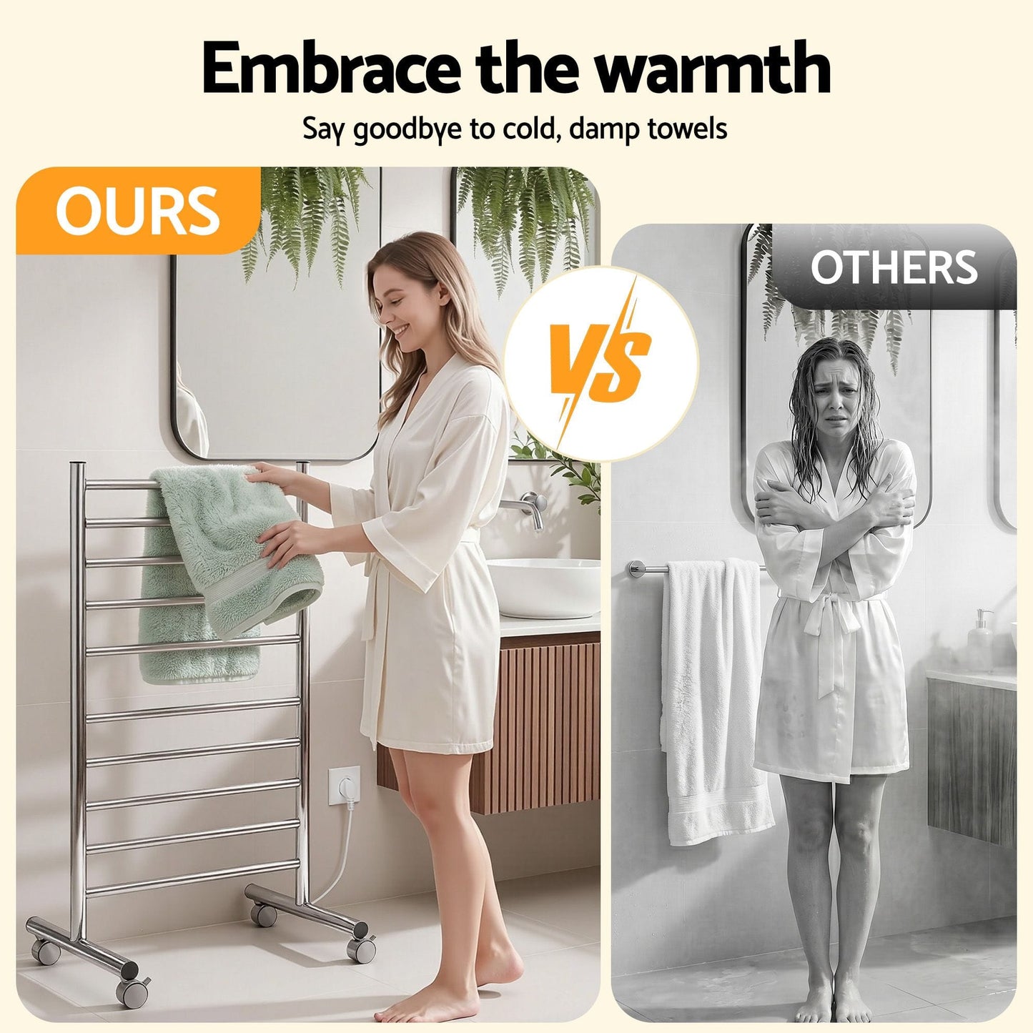 Alona.com.au Home & Garden > Bathroom Accessories > Towel Racks & Holders Devanti 10-Bar Freestanding Heated Towel Rail 3-5 Mins Fast Heating Electric Towel Warmer for Bathroom Winter Drying Stainless Steel Plug In 100W