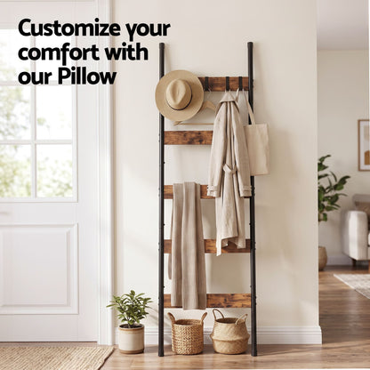 Alona.com.au Home & Garden > Bathroom Accessories > Towel Racks & Holders Devanti 5-Tier Blanket Ladder with Anti-Tip Kit, Towel Rack for Bathroom, Quilt Rack with 5 Hooks for Clothes and Bags, Black Metal and Rustic Wood Leaning Ladder Shelf, 44x160cm