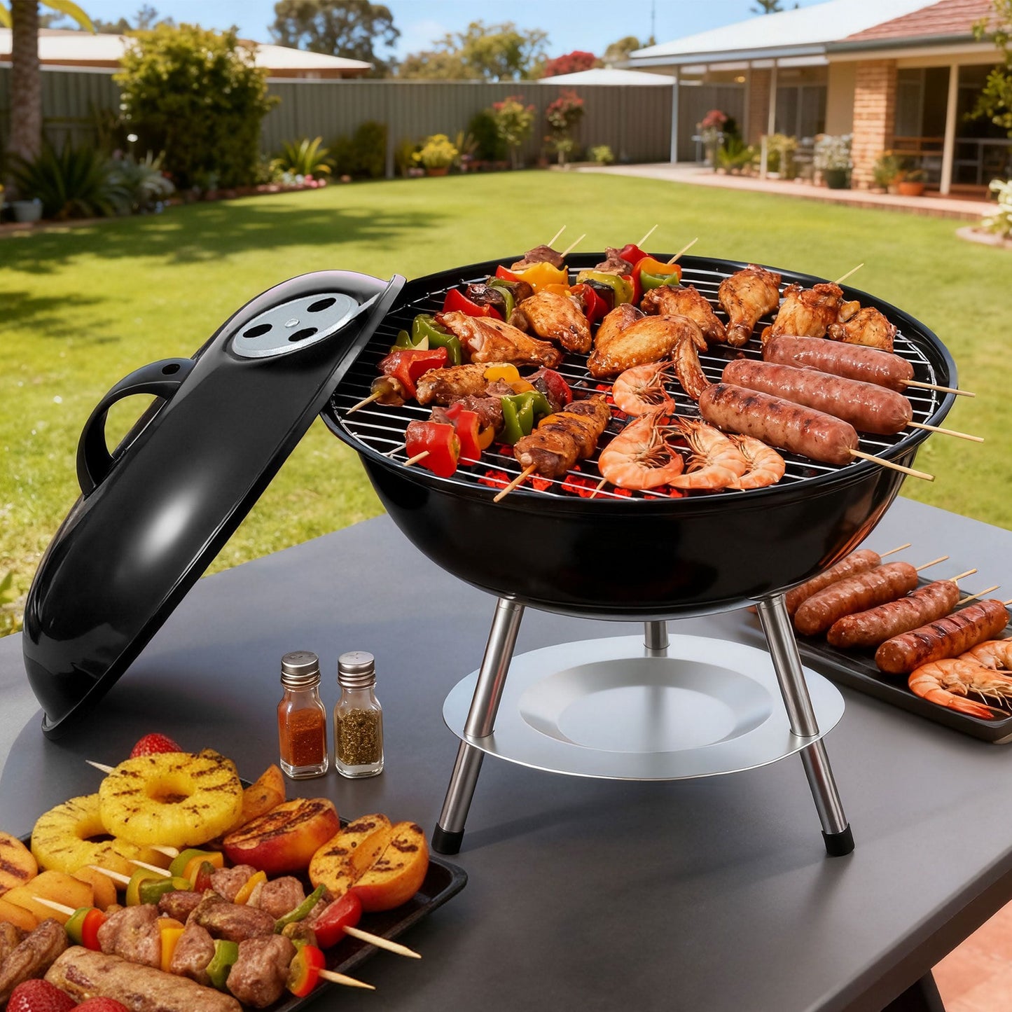Alona.com.au Home & Garden > BBQ > BBQs & Accessories Grillz Charcoal BBQ Grill Portable with Lid for Camping Outdoor