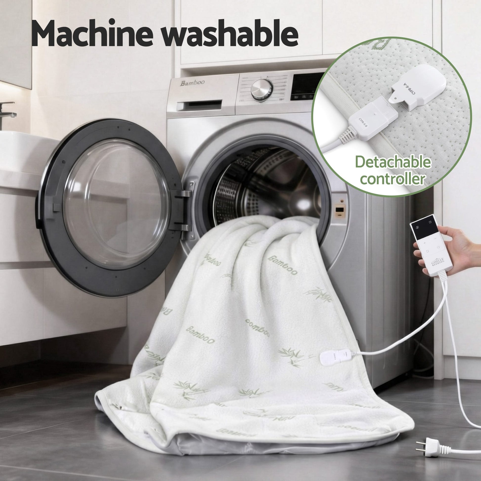 Alona.com.au Home & Garden > Bedding > Blankets & Throws Giselle Electric Blanket Bamboo Fabric Double Fitted Heated Pad Underlay Washable Winter