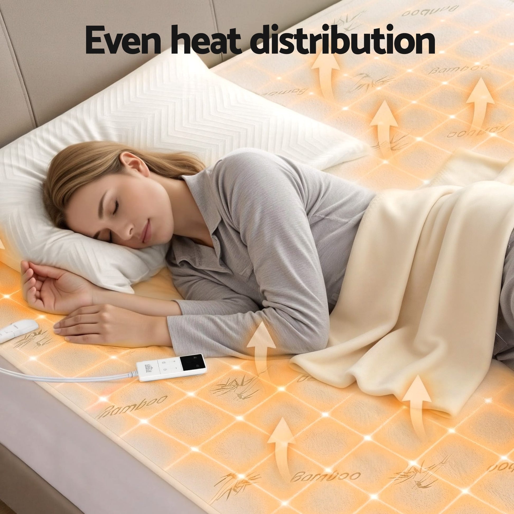 Alona.com.au Home & Garden > Bedding > Blankets & Throws Giselle Electric Blanket Bamboo Fabric Double Fitted Heated Pad Underlay Washable Winter