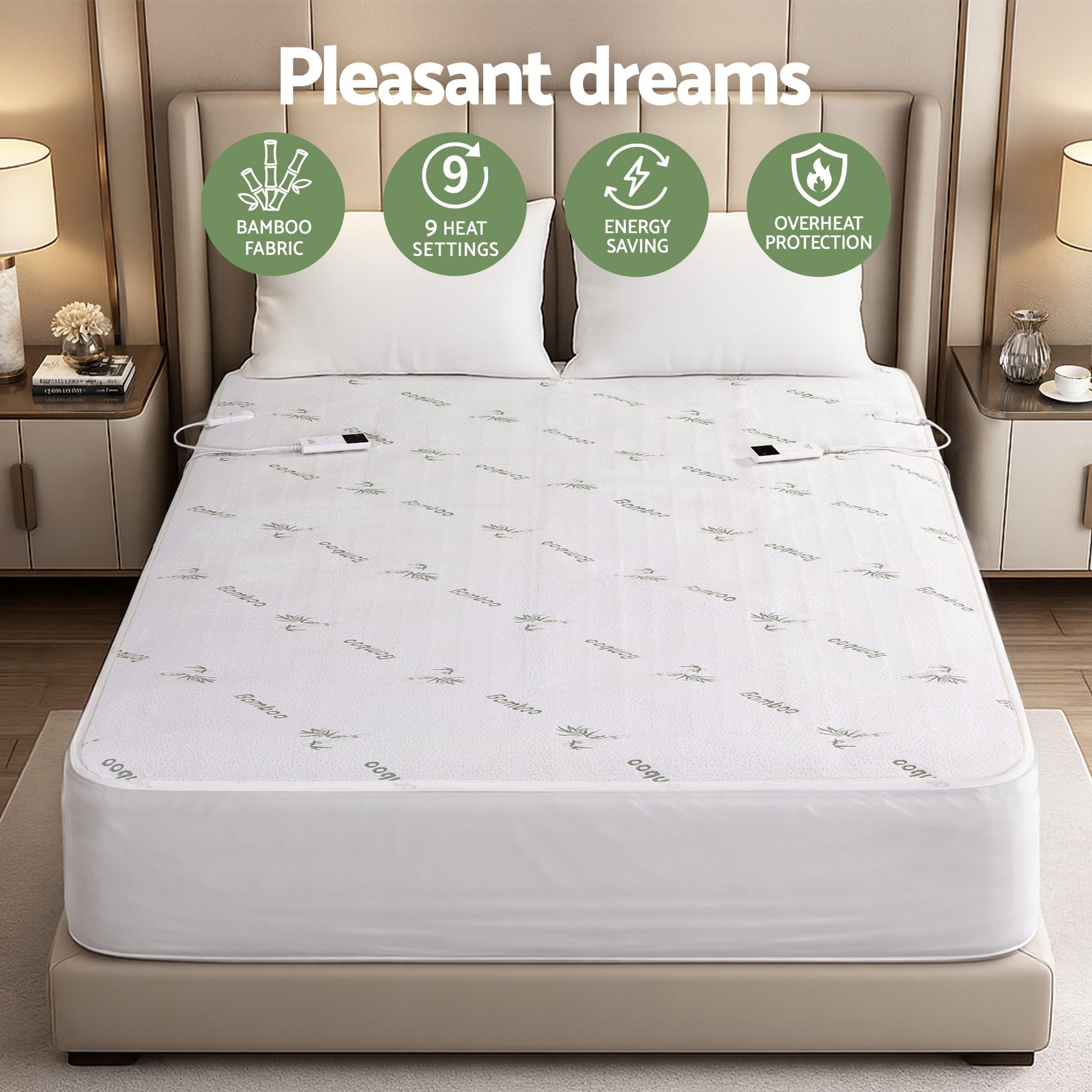 Alona.com.au Home & Garden > Bedding > Blankets & Throws Giselle Electric Blanket Bamboo Fabric Double Fitted Heated Pad Underlay Washable Winter