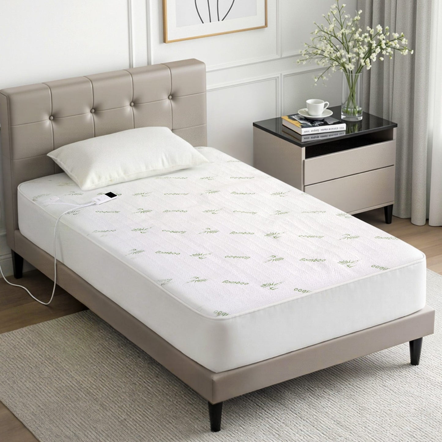 Alona.com.au Home & Garden > Bedding > Blankets & Throws Giselle Electric Blanket Bamboo Fabric King Single Fitted Heated Pad Underlay Washable Winter